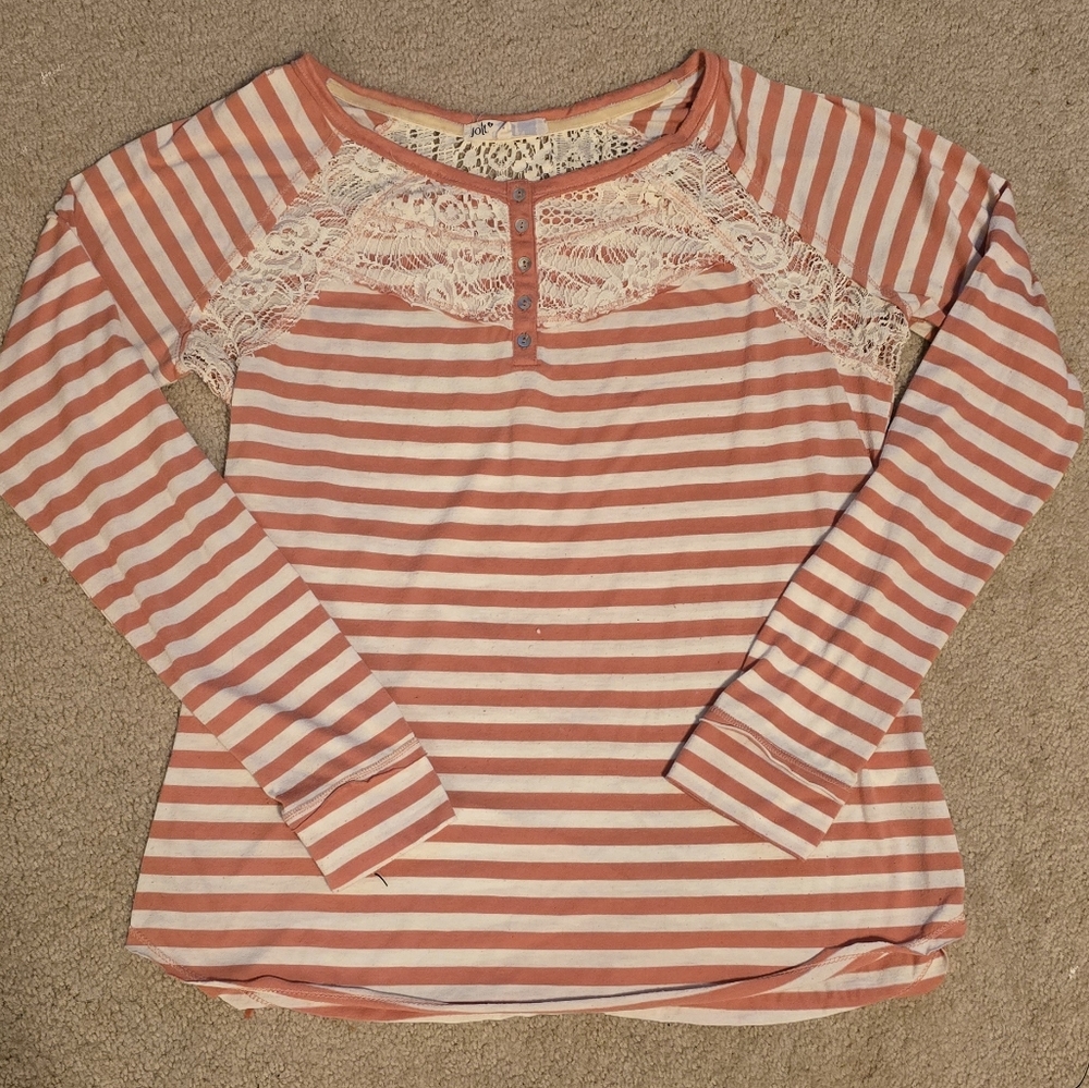 Jolt Coral and White Lace Top
